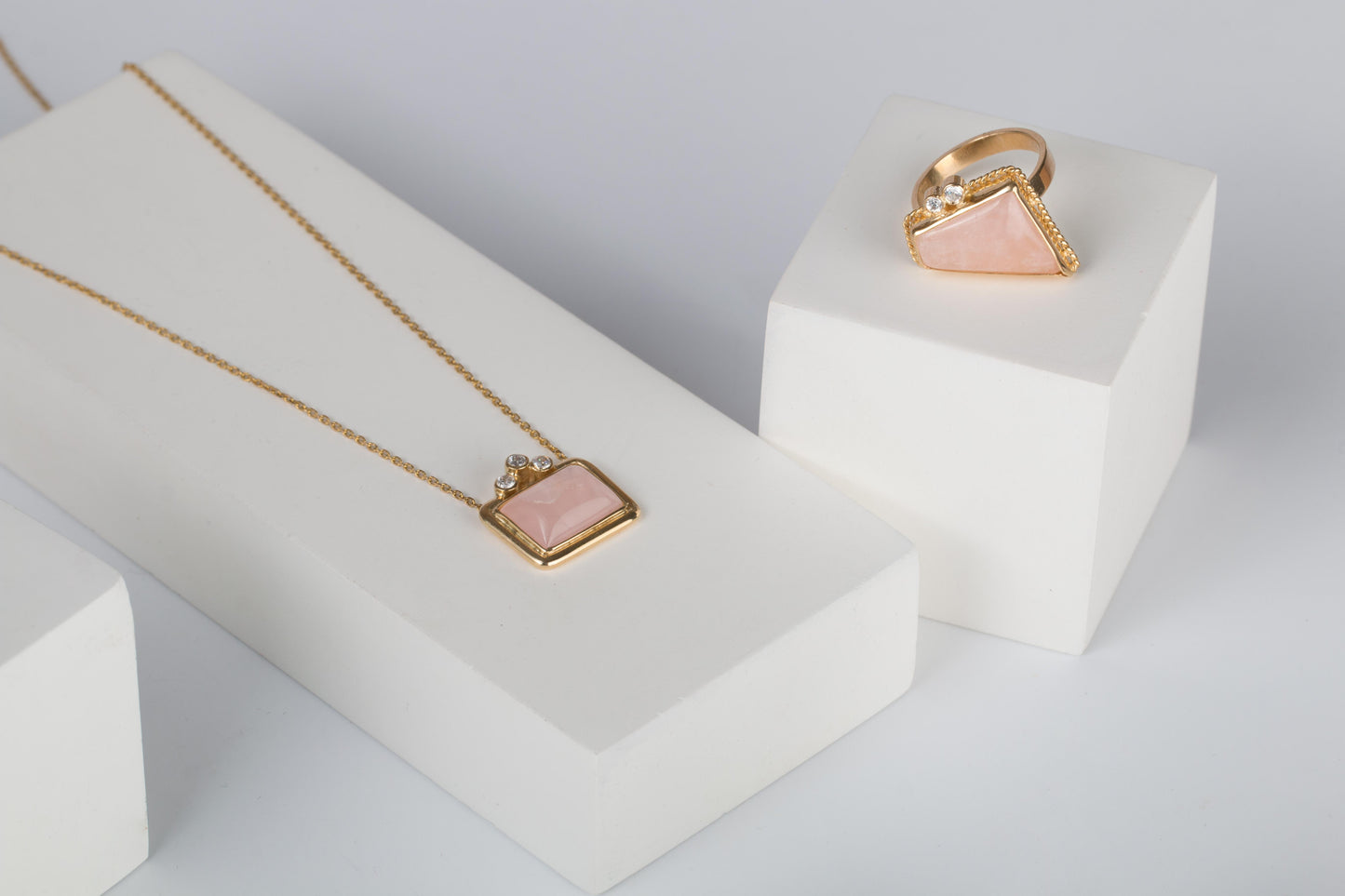 Blush Radiance Set – 18K Gold Necklace & Ring with Pink Stones