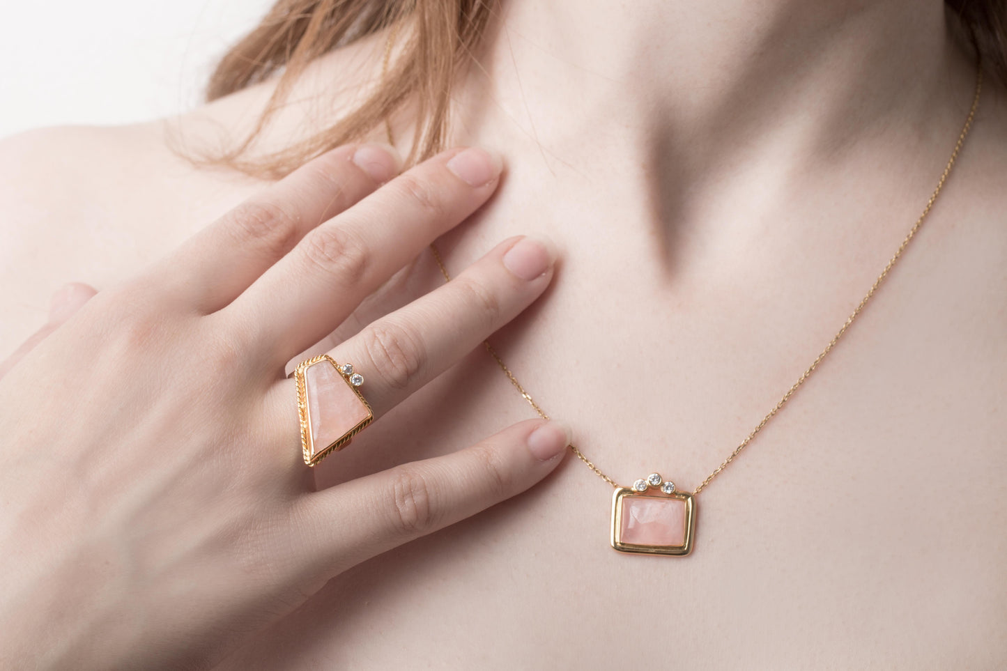 Blush Radiance Set – 18K Gold Necklace & Ring with Pink Stones